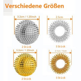 2 Hedgehog Balls Gold + 2 Hedgehog Balls Silver + 10 Acupressure Rings - Skills Borderline Set with Skill Ball Metal Skill Ring - Acupressure Ball Hedgehog Balls Small 3 cm Acupressure Ring Skills Set