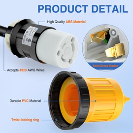 Nilight 30AMP RV Power Cord Cover Twist Lock with Boot Locking Plug 125V NEMA L5-30R ETL Listed Female Shore Connector Replacement Protector for Camper Caravan Trailer Van