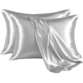 Silk Pillowcases, 2 Packs Pillowcase, 48 * 74 cm,Pillow Case for Sleeping Women with Envelope Closure, Soft Breathable Smooth Cooling Pillow Covers for Sleeping,Gifts for Women and Men (Silver Grey)