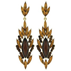 Gold-Tone Drop Dangle Earrings With Ornate Amber And Cat's-Eye Colored Faceted Accents TME425