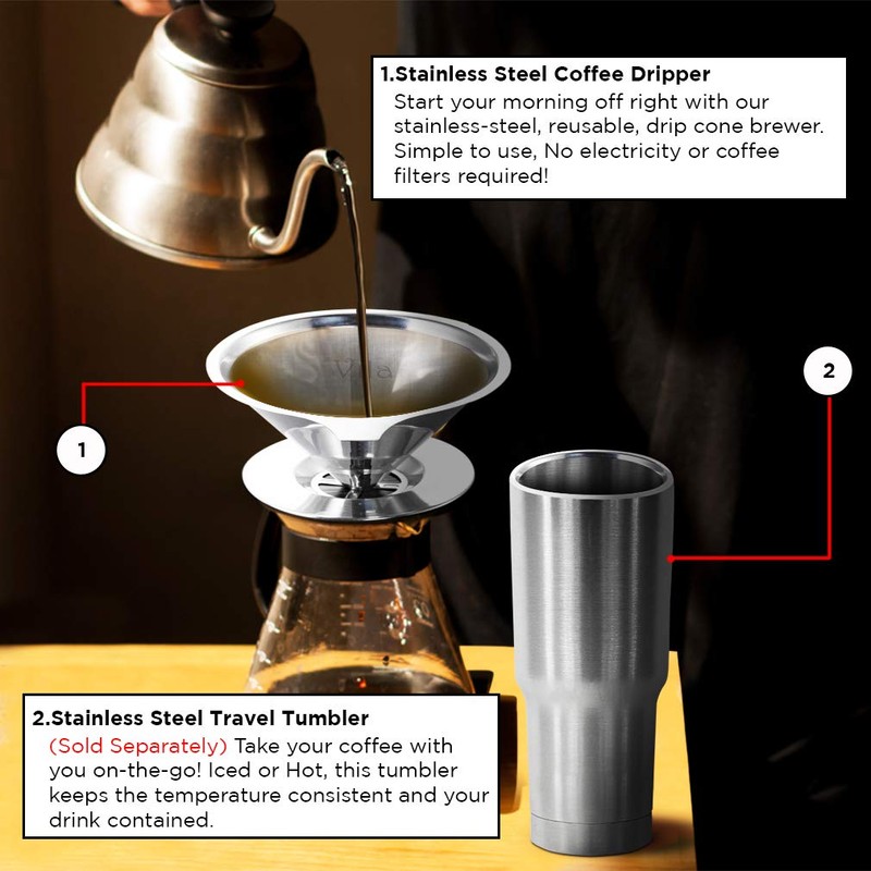Vila Coffee Filter, Fine Mesh Coffee Maker, Stainless Steel Pour