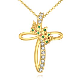 YFN Cross Necklace Sterling Silver Crown Cross Pendant Necklace CZ Cross Jewellery for Women Christian Gifts