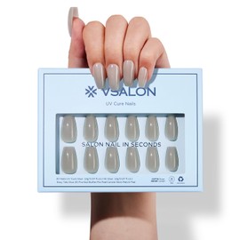 VSALON Press-On Nails - Short Coffin Solid Color White Cream Finsih Semi-Transparent Fake Nails, 32 PCS in 16 Sizes, Reusable Nail Kit with Long-Lasting UV Glue, Adhesive Tabs & Nail Glue