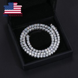 Local US Stock Iced Out 925 Sterling Silver VVS Moissanite Diamond Cluster Tennis Chain NecklaceColor: 4mm-G, Length: 6.5inches