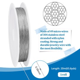 PH PandaHall 20m x 0.38mm Craft Wire 304 Stainless Steel Beading String 49 Strands Twisted Wire Metal Jewellery Wire for Necklace Bracelet Jewellery Making Wrapping Crafting