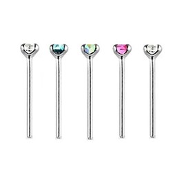 2mm Mixed Colour Crystals PACK OF 5 STERLING SILVER Thin 0.6mm Bar Bend to Fit Nose Studs (5x 2mm Mixed)
