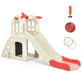 Costway 6-in-1 Toddler Climber Slide Playset Outdoor Backyard Kids Toy W/Basketball Hoop