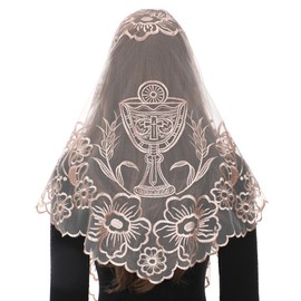 Bozidol Church Mantilla Catholic Veil: Triangle Chalice Floral Embroidered Lace Chapel Veils Latin Mass Head Coverings for Women