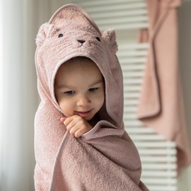 Kindsgut Hooded Towel Cat Made of 100% Certified Cotton, Cuddly Soft for Babies and Toddlers, Ideal for Home or Travel, Rose