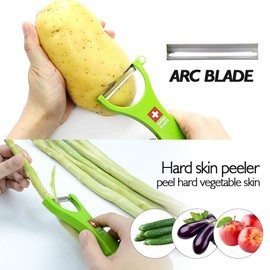 Swiss Peeler Vegetable & Potato Peelers for Kitchen, Original Swiss Made Ergonomic Kitchen Peelers for Effortless Prep - Pack of 3 (Green + Orange + Red)