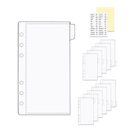 NatSumeBasics A6 Binder Dividers with Pockets and Tabs 12pcs Clear Cash Envelopes Zipless Binder Wallet Pouch and 2pcs Sticker Kit for 6 Ring Budgeting Accessories (12pcs A6)