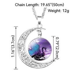Aquasuki Blue Wing Dragon Moon Pendant Necklace，Bracelet，Earrings Jewelry Set Gifts for Women Men Teen, Multicolor