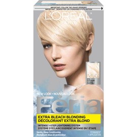 L'Oréal Paris Feria Advanced Lightening System Permanent Hair Bleach, 205 Extra Bleach Blonde, with Anti-Brass Purple Conditionner, Hair Color for Women, 1 EA