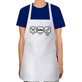 Makoroni - EAT SLEEP DOUBLE BASS Apron Adjustable Kitchen Chef Apron with 2 Pockets Cooking Baking, DesN14