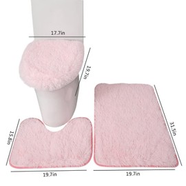 SEAHOME Bathroom Rug Sets 3 Piece Non Slip, Toilet Lid Cover and Contour Mat, Bath Mats Shower Mats Bath Rug Mat for Tub Toilet Bathroom (Pink)
