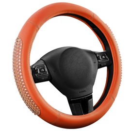 PIC AUTO Steering Wheel Cover, Glitter Gel Particles & Orange Luxury Leather Car Steering Cover, Universal Fit 14.5"-15.5" Anti-Slip Car Wheels Cover for Girls & Women