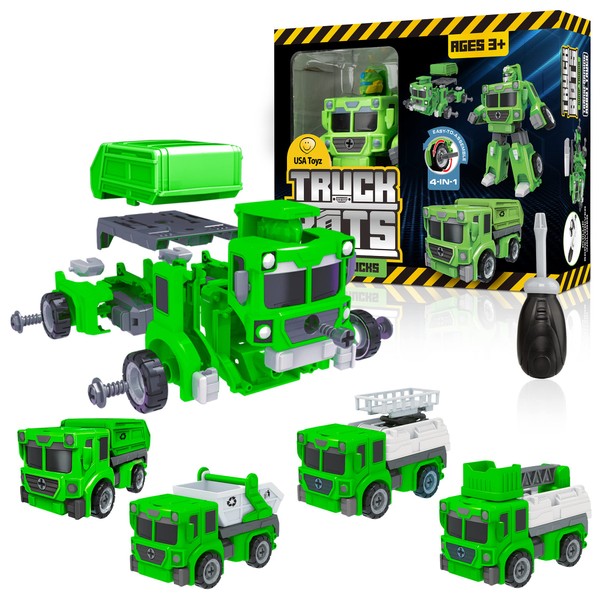 USA Toyz Truck Bots Dump Truck Robots for Kids - 4-in-1 Robot Toy Truck Take Apart Toy for Boys and Girls, 21pc STEM Robot Toy Build Construction Trucks, Vehicle Building Toys Kit with Toy Screwdriver
