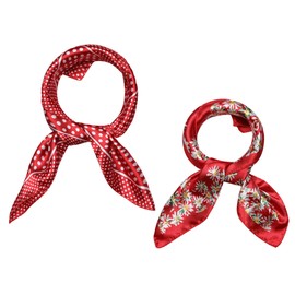 Allegra K 2Pcs 50cm Women Satin Printed Square Kerchief Hair Wrap Neck Scarf Red Dots&Red Floral 50 * 50cm/19.69 * 19.69"(L*W)