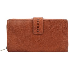 STILORD 'Greta' Vintage Leather Purse Wallet with Flower Embossment with Coin Storage 13 EC-Cards Horizontal Cow Hide Leather, Colour:Brandy - Brown