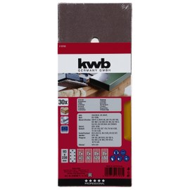 kwb Sanding Strips, 93 x 230 mm, Made of Corundum, 40/80/120/180 Grit, High-Quality Bonding, Robust Paper Backing, Universally Applicable for Sanding of Wood and Metal