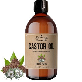 Essican Purelife Pure Castor Oil 500ml for Hair Growth, Skin, Eyelashes & Eyebrow Boost, Cold Pressed Castor-Oil, Ideal for Body, Beard & Nails - 100% Vegan, Cruelty-Free