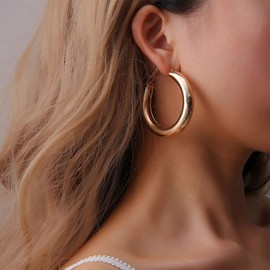 Yienate Boho Large Hoop Earrings Dainty Dangle Gold Round Large Ear Drop Exaggerated Circle Hoop Cuff Earrings for Women and Girls