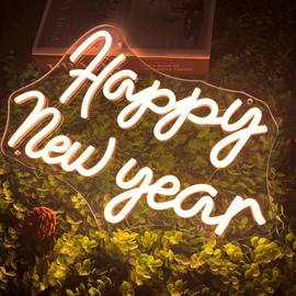 Happy New Year Neon Sign Battery Operated Led Christmas Neon Sign for Wall Decor Christmas Decor 2025 New Year Light Up Sign for Home Bar Cafe Shop New Years Eve Party Supplies