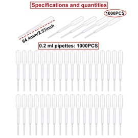 1000 Pezzi 0,2ml Plastica Pipette Trasferimento,Pipette Graduate,Squeeze Trasferimento Pipette,pipette monouso,per Laboratorio, Aula,Esperimento,pipette di olio essenziale