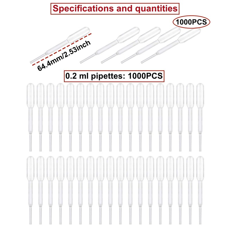 1000 Pezzi 0,2ml Plastica Pipette Trasferimento,Pipette Graduate,Squeeze Trasferimento Pipette,pipette monouso,per