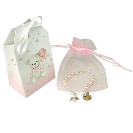 LivuX Geschenkset z. Taufe/Bär Armband-Rosenkranz rosa – Taufgeschenk für Jungen oder Mädchen – religiöses Erinnerungsstück 1347