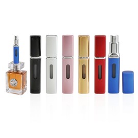 JEPELUS 6 PCS Perfume Atomizer Travel Refillable, 8ml Leak-proof Mini Spray Bottle, Pocket Size Bottom-Filling Perfume Bottles Empty for Women Men Gift (Black/Silver/Pink/Gold/Red/Blue)