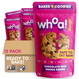 Whoa Dough Ready to Bake Cookie Dough Chocolate Chip – Certified Non-GMO, Kosher, Gluten Free – Plant-Based Snack Dough Made with Real Ingredients – 12 Pack