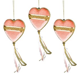 3Pcs Light Pink Heart Shape Decorations 11x26cm - Christmas Tree Hanging Decorations Festive Decorative Ornaments Fairy Tale Themed Xmas Tree Pendant