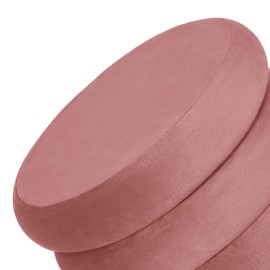 Furnistar 15.7 Inch Modern Round Velvet Ottoman with Gold Plating Base Upholstered Footrest Makeup Stool for Bedroom Living Room Kids Room, Pink(Ship from US)
