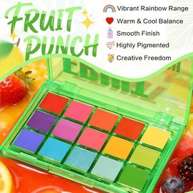 UCANBE- Esta paleta de ojos FRUIT PUNCH está inspirada en jugos y mermeladas coloridos, una mezcla de 15 mates altamente pigmentados, láminas metálicas intensas y brillos, todos con un polvo de arco