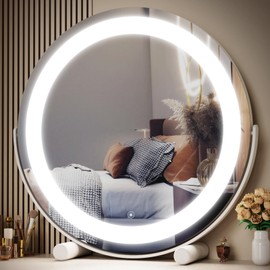 Gvnkvn 12" Vanity Mirror with Lights, LED Makeup Mirror, Large Round Mirror Lighted Makeup Mirror, Smart Touch Control 3 Colors Dimmable Mirror 360°Rotation White