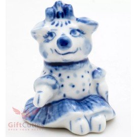 Porcelain gzhel Pig Piglet Girl figurine handmade