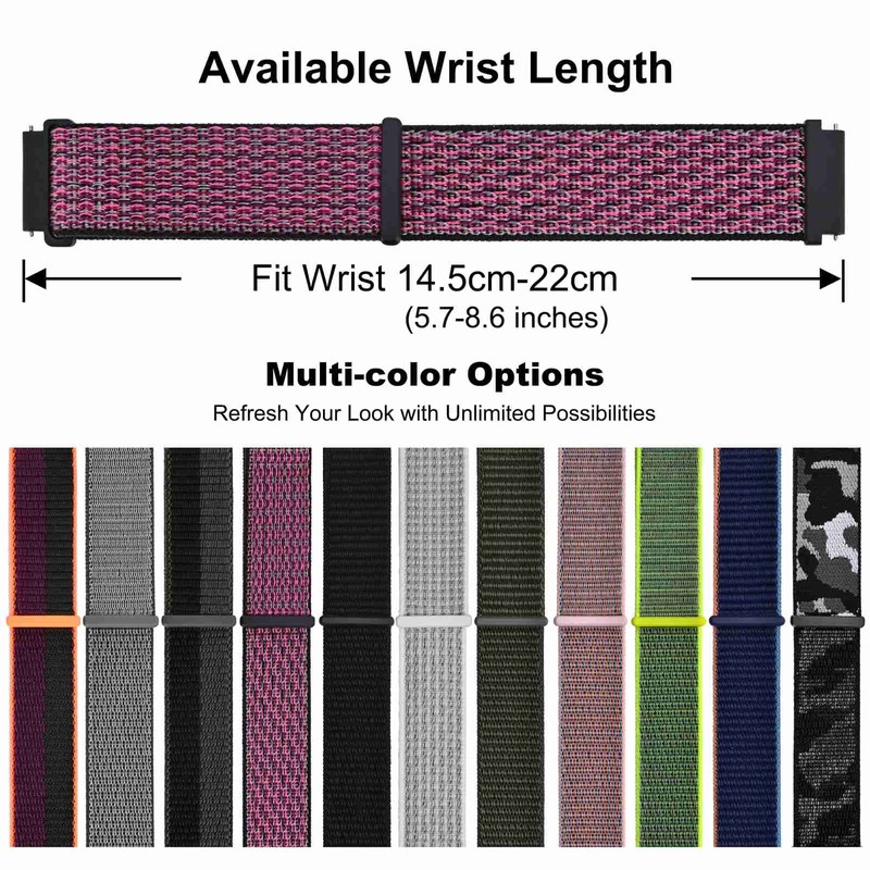 WOCCI 20mm Adjustable Nylon Watch Strap, Quick Release Sport Loop