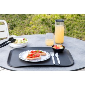 Harfield Black & Grey Stripes 23cm Patterned Plate - Pack of 4 - Reusable Virtualy Unbreakable Polycarbonate Plastic Dishwasher Safe Children's Plates
