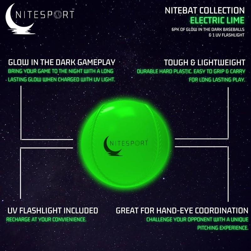 NiteSport Glow in The Dark Plastic Baseball Set 6 Pack
