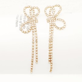 Atifober Gold Rhinestone Bow Tassel Dangle Earrings Bow Ribbon Dangle Earrings Sparkly Earrings Gold Statement Fringe Earrings Wedding Guest Earrings Cute Gold Earrings For Women Prom Birthday Party Jewelry