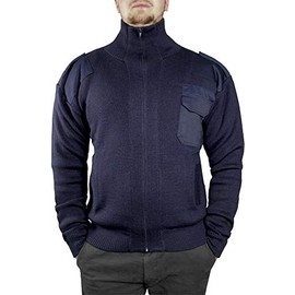 normani German Army Cardigan with Full Zip and High Wool Content, Dark Blue, Size 50