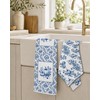 Blue Chinoiserie Fall Pumpkin Kitchen Towels 16x24 in,Set of 2