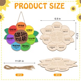 Anglechic Anglechic 12 Sets Sunday School Craft for Kids God Says You are Sunflower Craft Christian Wooden Painting DIY Activities Religious Bible Sunflower Gifts with String for Sunday School Church Home