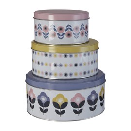Premier Housewares Joni Storage Tins, Round, Set of 3,H9 x W20 x D20cm