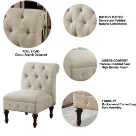 Rosevera Avondale Upholstered Tufted Fine Polyester Loveseat Sofa Bench with Armless Design Easy Assembly for Living Room Bedroom, Beige Chair