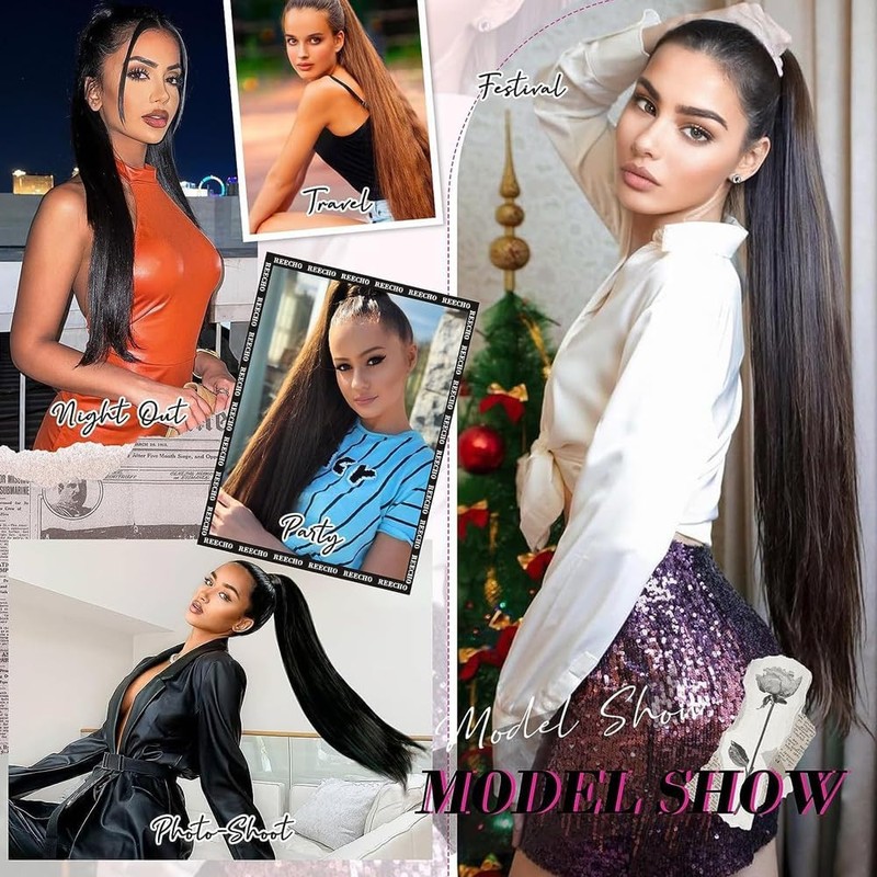 TTPSRY Ponytail Hair Extension 24 Inch Long Straight Synthetic Extensions