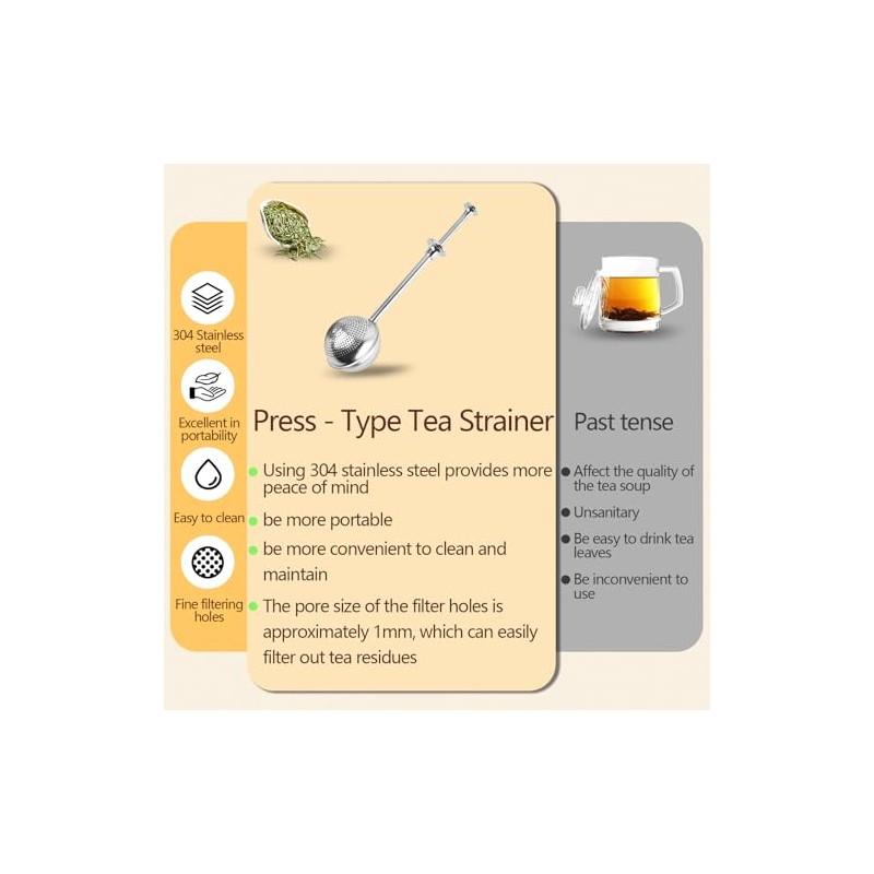 2pes Stainless Steel Tea Strainer，Baker's Dusting Wand for Sugar, Flour