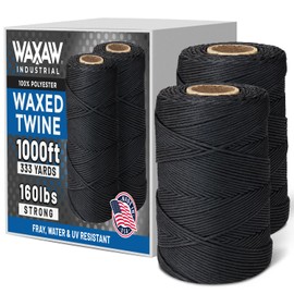 Waxed Twine Lacing Cord 160 LBS Tensile Strength (2-Rolls) Each 500 Feet Spool | 9-ply | 100% Polyester | Black Cable Tie Down USA Made