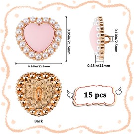 GORGECRAFT 15Pcs Pink Heart Shaped Buttons Heart Pearl Buttons Alloy Decorative Buttons Faux Pearl Buttons Pearl Peach Heart Button for Clothes Cardigans Coat Sweater Suit Craft Projects, 22.5x21.5mm